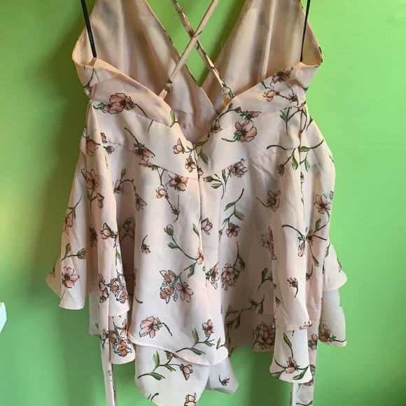 Floral Print Layered-Hem Romper in Blush with pink/green flowers - Picture 7 of 9